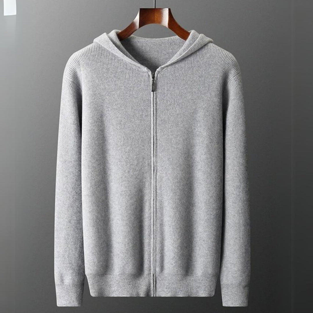 Men's Cashmere Blend Zip Hoodie Knitted Cardigan Jumper