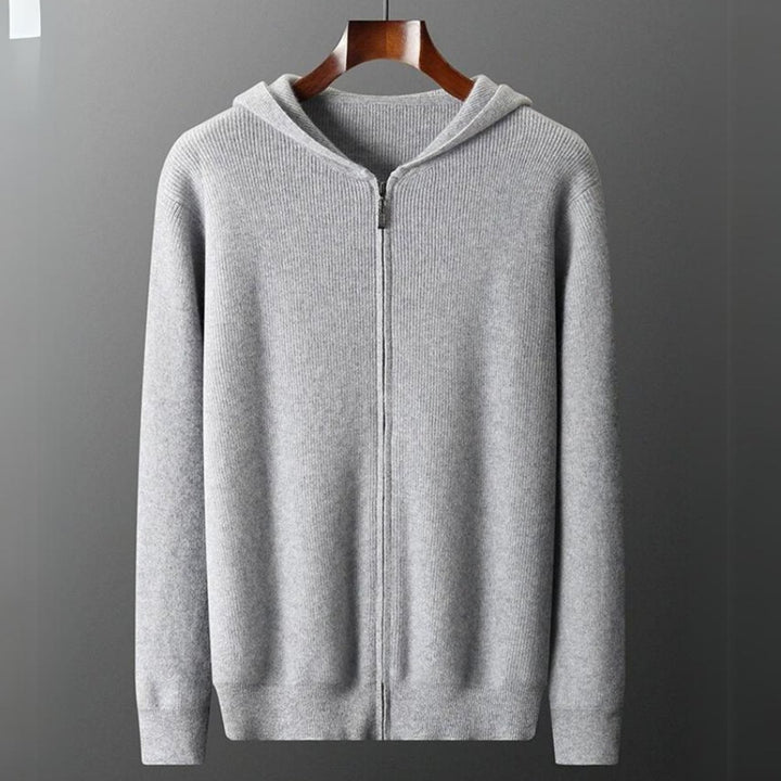 Men's Cashmere Blend Zip Hoodie Knitted Cardigan Jumper