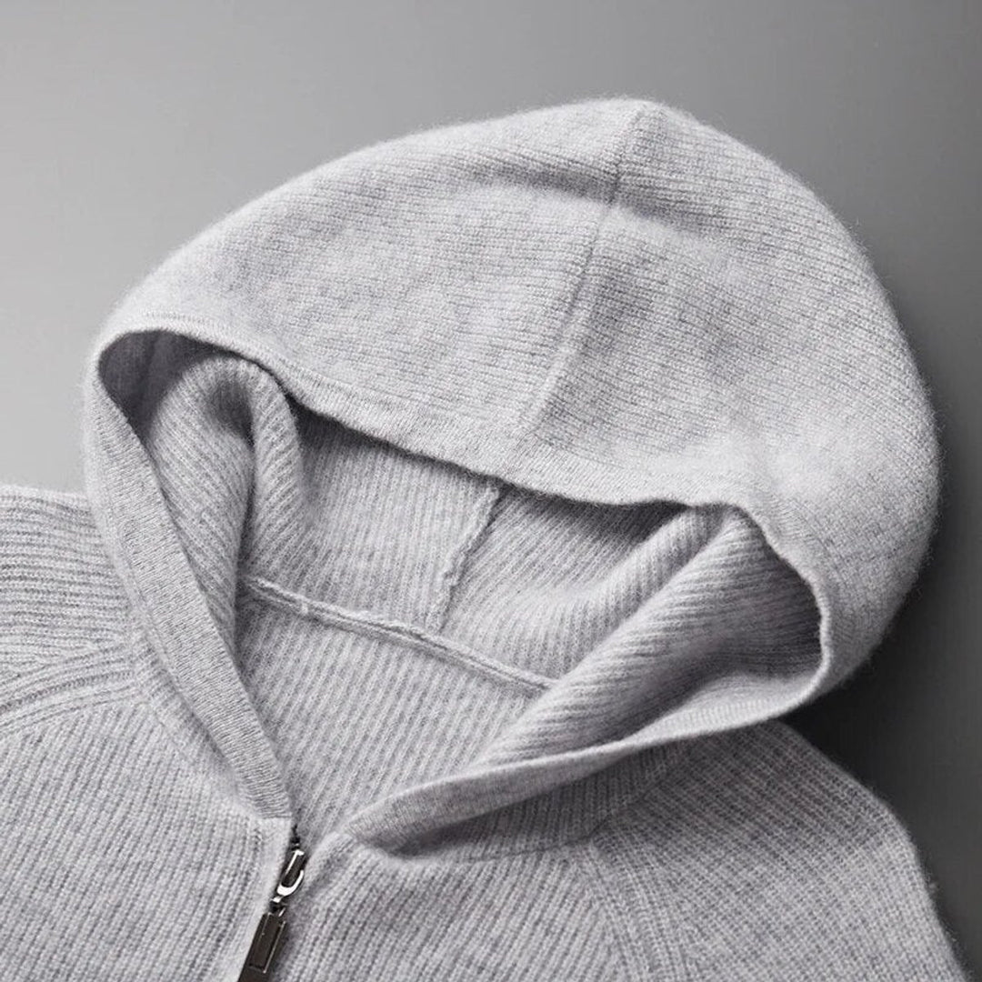 Men's Cashmere Blend Zip Hoodie Knitted Cardigan Jumper