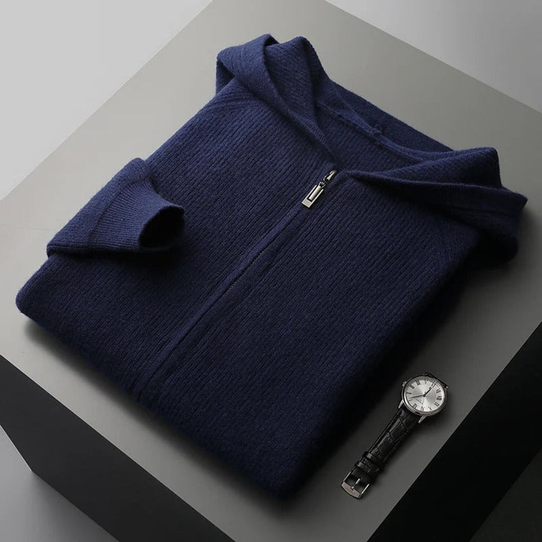 Men's Cashmere Blend Zip Hoodie Knitted Cardigan Jumper