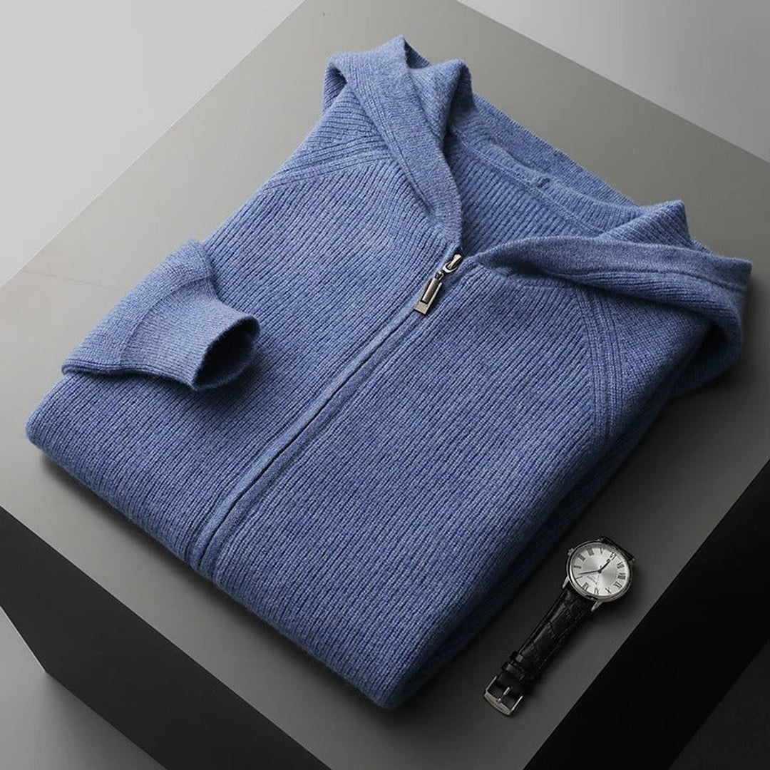 Men's Cashmere Blend Zip Hoodie Knitted Cardigan Jumper