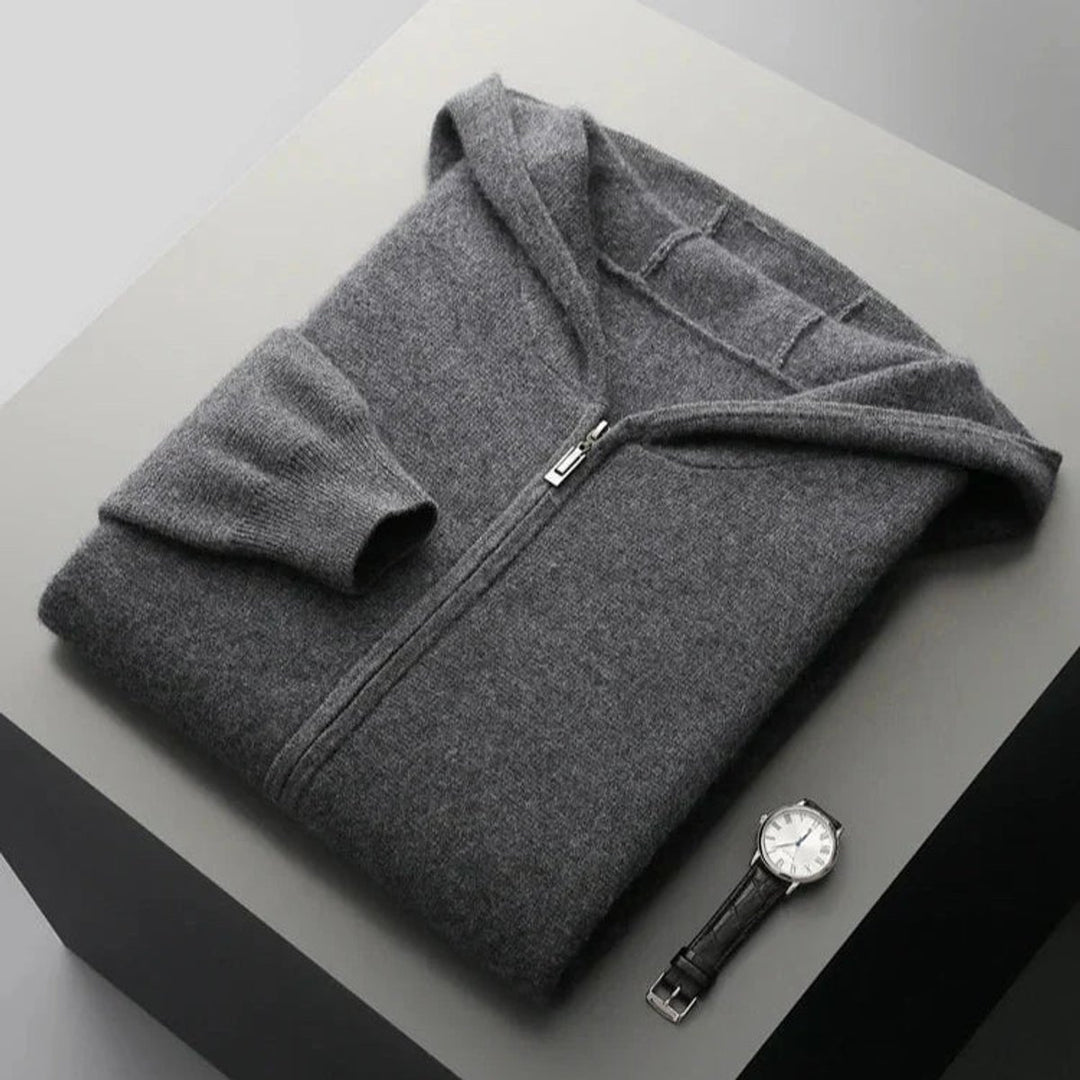 Men's Cashmere Full-Zip Hoodie Knitted Cardigan Jumper
