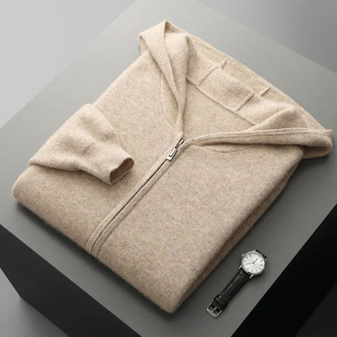 Men's Cashmere Full-Zip Hoodie Knitted Cardigan Jumper