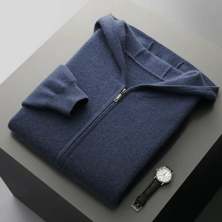 Men's Cashmere Full-Zip Hoodie Knitted Cardigan Jumper