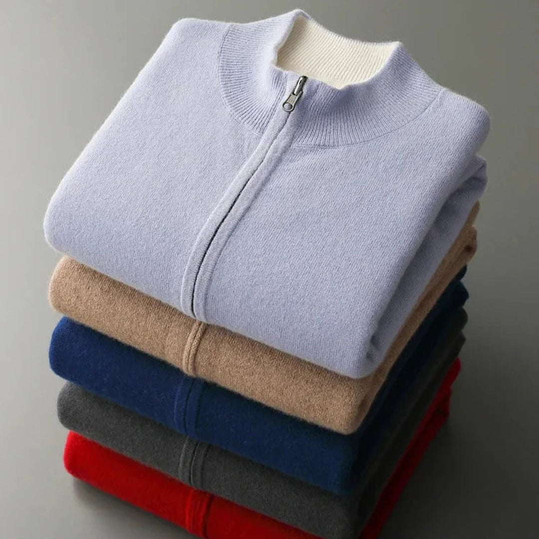 Men's Cashmere Full-Zip Knitted Cardigan Jumper