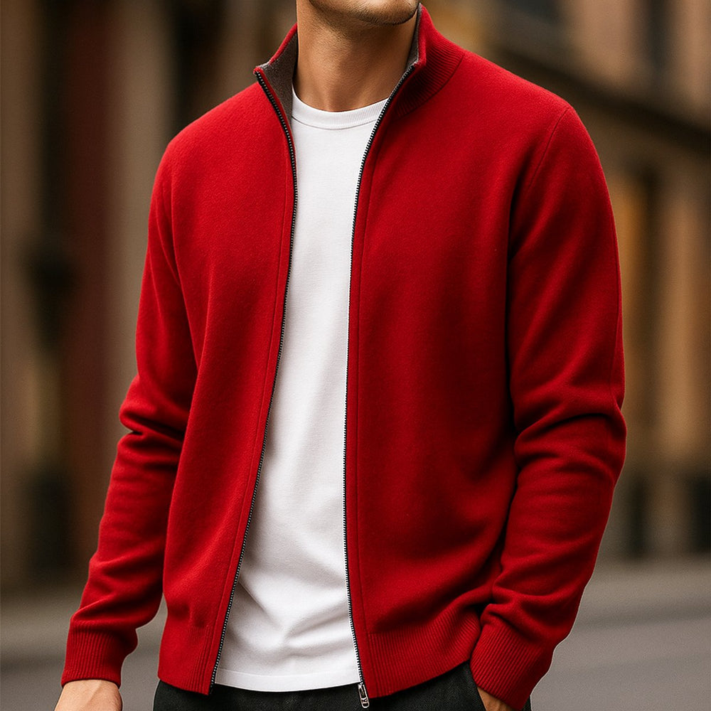 Men's Cashmere Full-Zip Knitted Cardigan Jumper