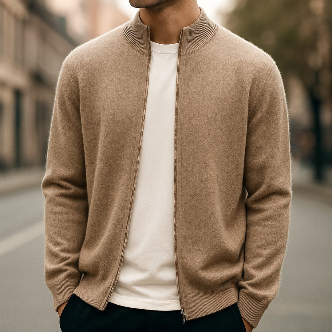 Men's Cashmere Full-Zip Knitted Cardigan Jumper