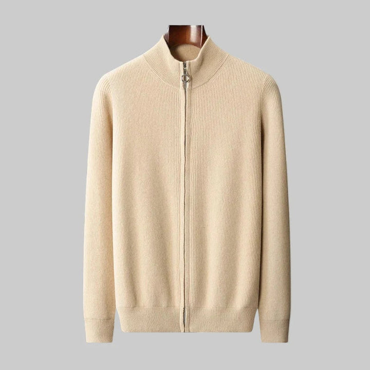 Men's Cashmere Full-Zip Knitted Cardigan Jumper High Collar