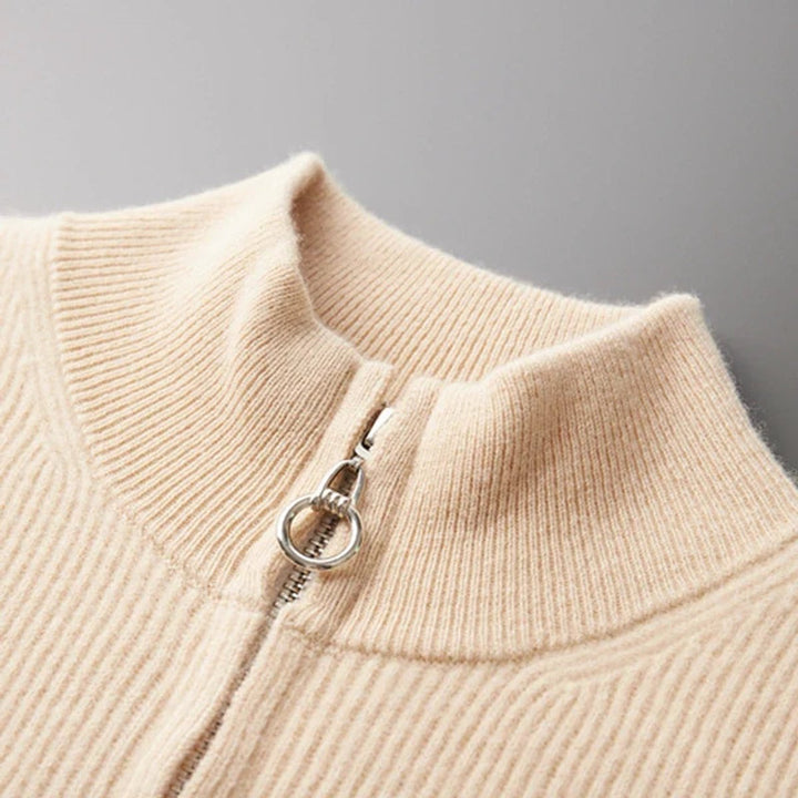 Men's Cashmere Full-Zip Knitted Cardigan Jumper High Collar