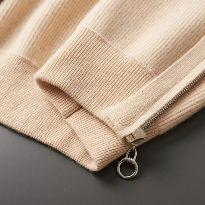 Men's Cashmere Full-Zip Knitted Cardigan Jumper High Collar