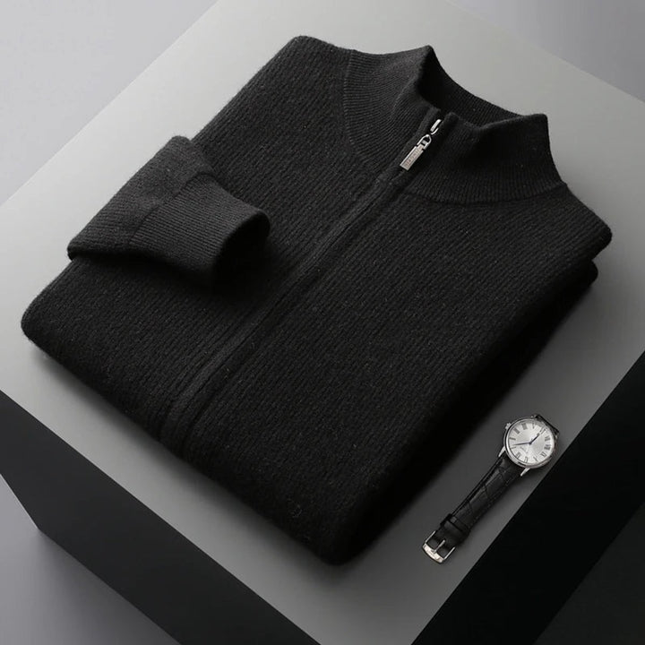 Men's Cashmere Full-Zip Knitted Cardigan Jumper High Collar