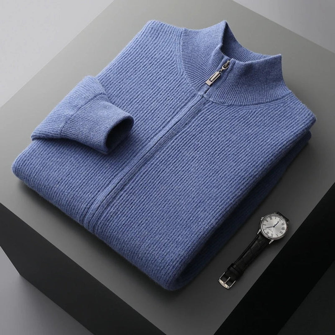 Men's Cashmere Full-Zip Knitted Cardigan Jumper High Collar