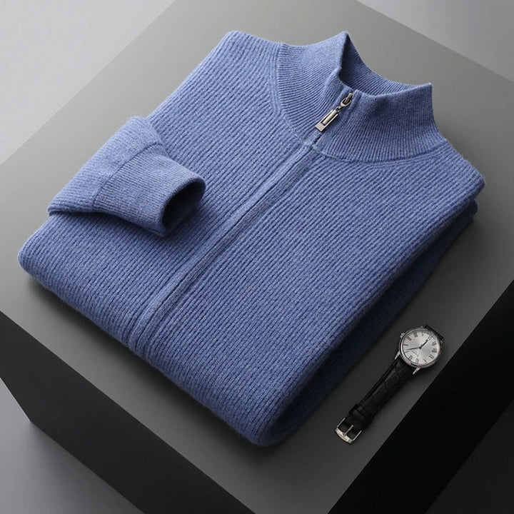 Men's Cashmere Full-Zip Knitted Cardigan Jumper High Collar
