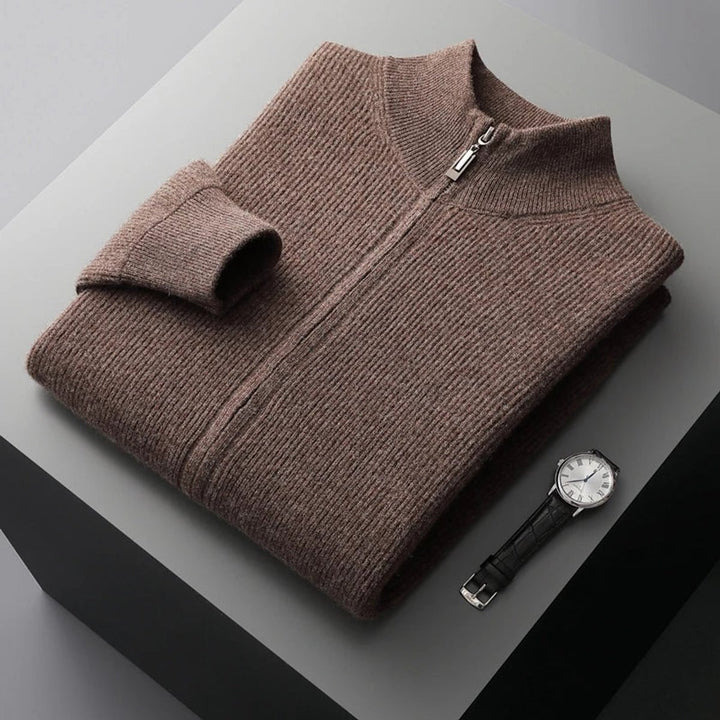 Men's Cashmere Full-Zip Knitted Cardigan Jumper High Collar