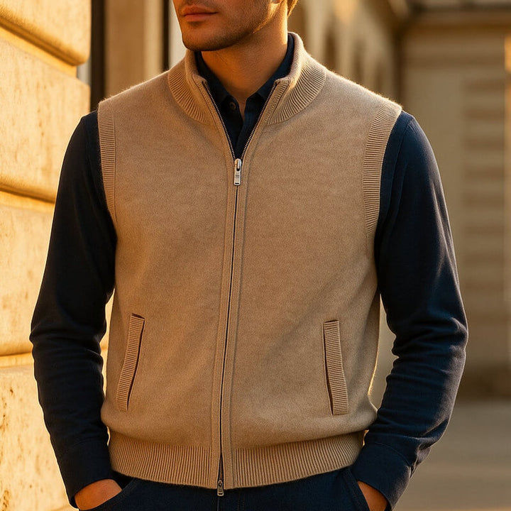 Men's Cashmere Full-Zip Knitted Vest Jumper Sleeveless
