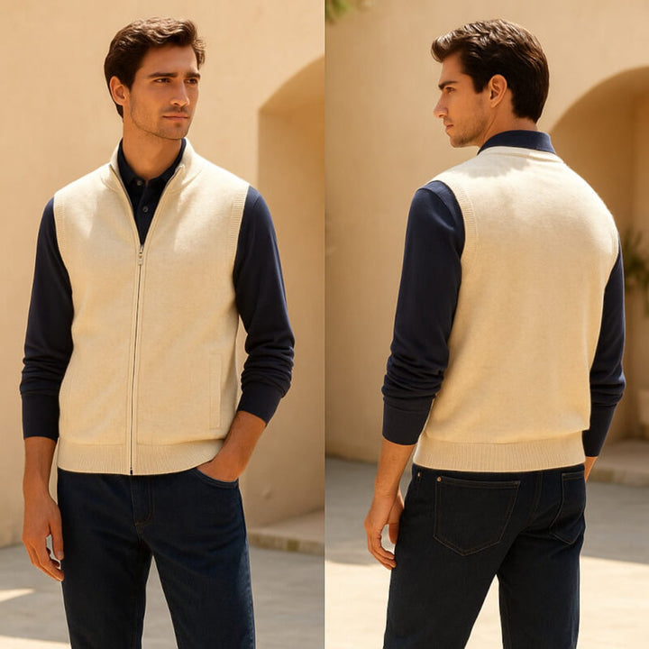 Men's Cashmere Full-Zip Knitted Vest Jumper Sleeveless