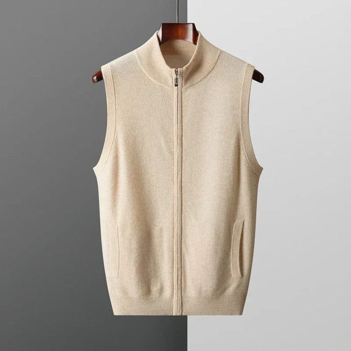 Men's Cashmere Full-Zip Knitted Vest Jumper Sleeveless