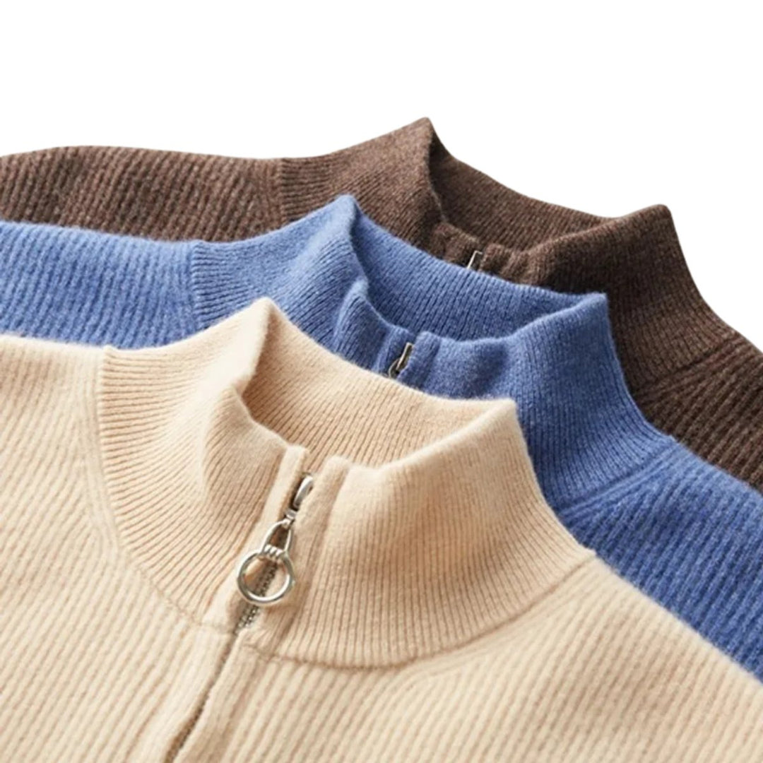 Men's Cashmere Knit Full-Zip Stand-Collar Jumper
