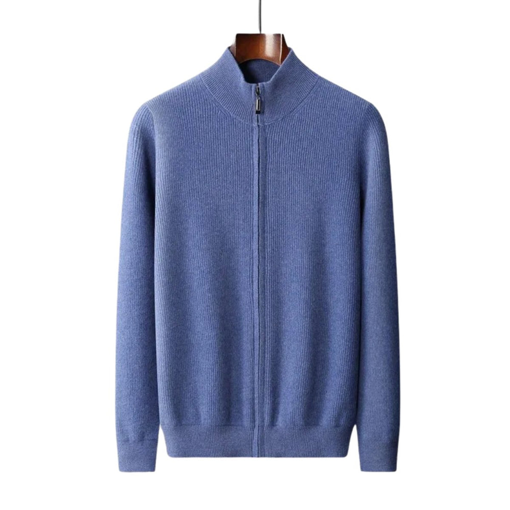 Men's Cashmere Knit Full-Zip Stand-Collar Jumper