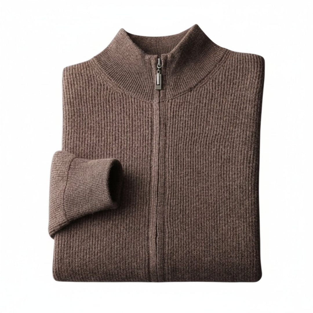 Men's Cashmere Knit Full-Zip Stand-Collar Jumper