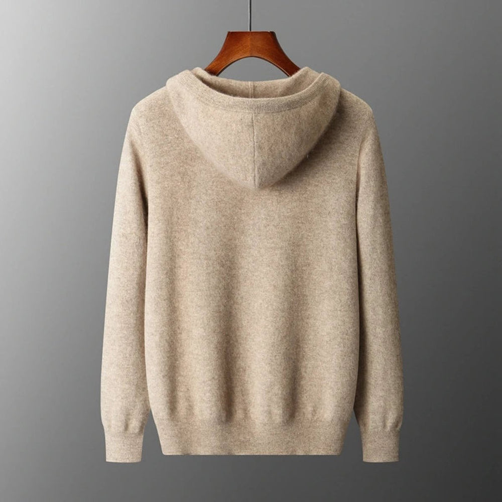 Men's Cashmere Knit Zip Hoodie Relaxed-Fit Ribbed-Cuff Jumper