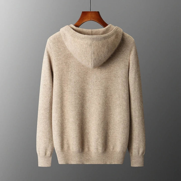 Men's Cashmere Knit Zip Hoodie Relaxed-Fit Ribbed-Cuff Jumper