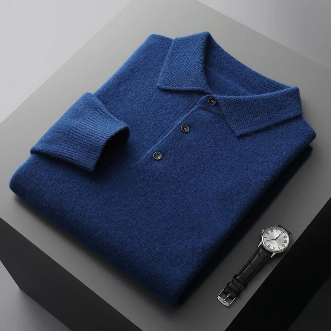 Men's Cashmere Knitted Polo Long-Sleeve Jumper