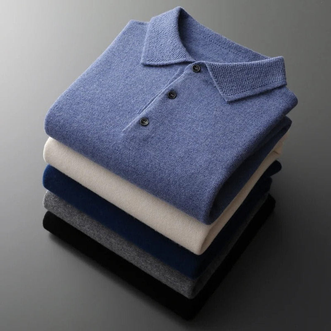 Men's Cashmere Knitted Polo Long-Sleeve Jumper