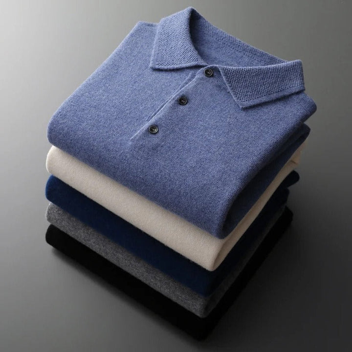 Men's Cashmere Knitted Polo Long-Sleeve Jumper