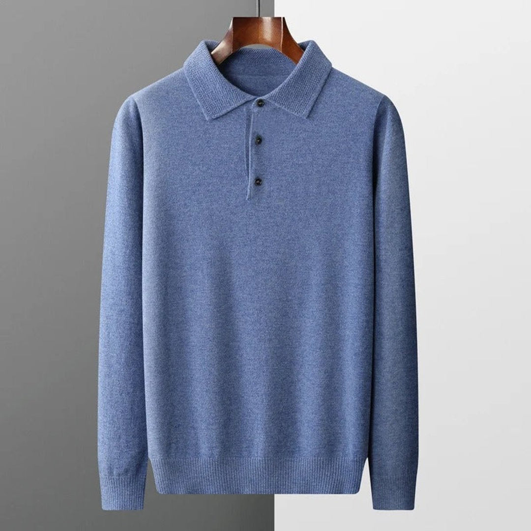 Men's Cashmere Knitted Polo Long-Sleeve Jumper