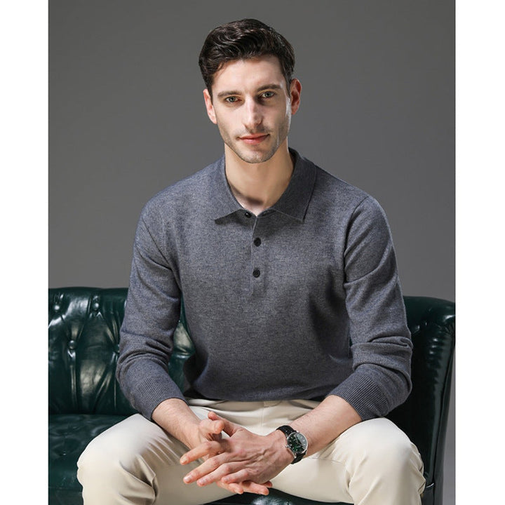 Men's Cashmere Knitted Polo Long-Sleeve Jumper