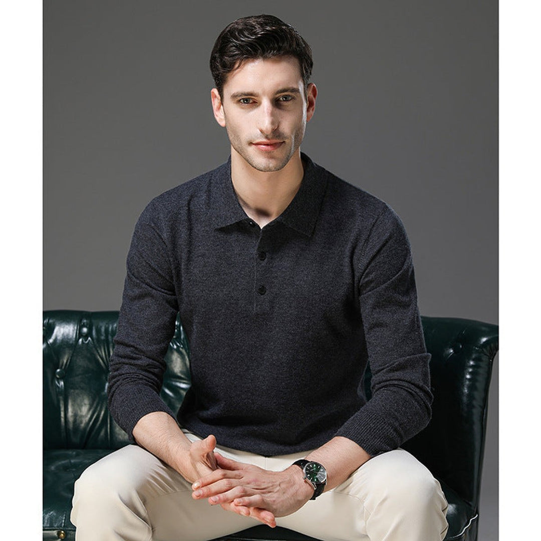 Men's Cashmere Knitted Polo Long-Sleeve Jumper
