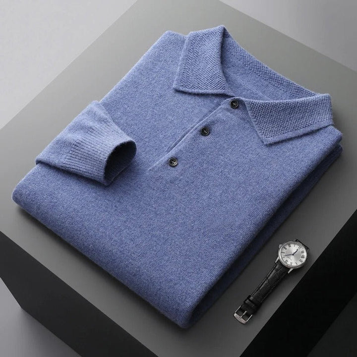 Men's Cashmere Knitted Polo Long-Sleeve Jumper