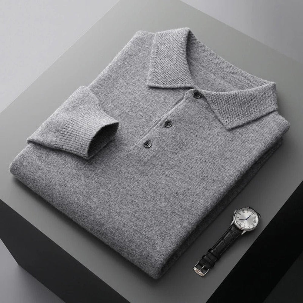 Men's Cashmere Knitted Polo Long-Sleeve Jumper