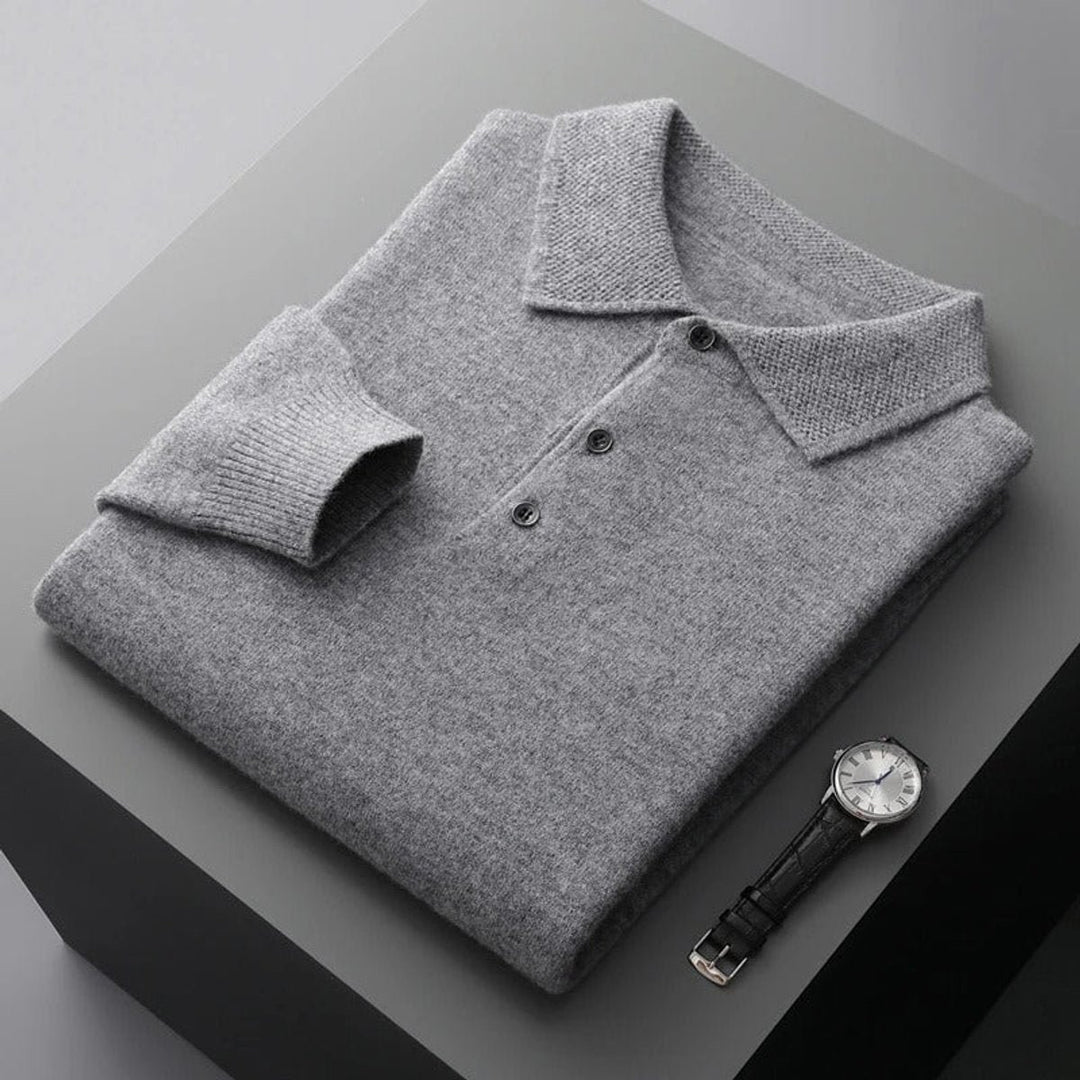 Men's Cashmere Knitted Polo Long-Sleeve Jumper