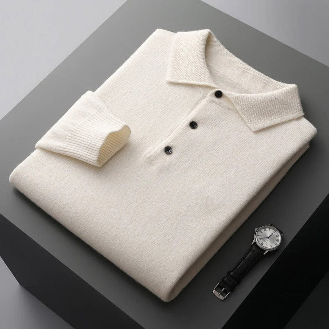 Men's Cashmere Knitted Polo Long-Sleeve Jumper