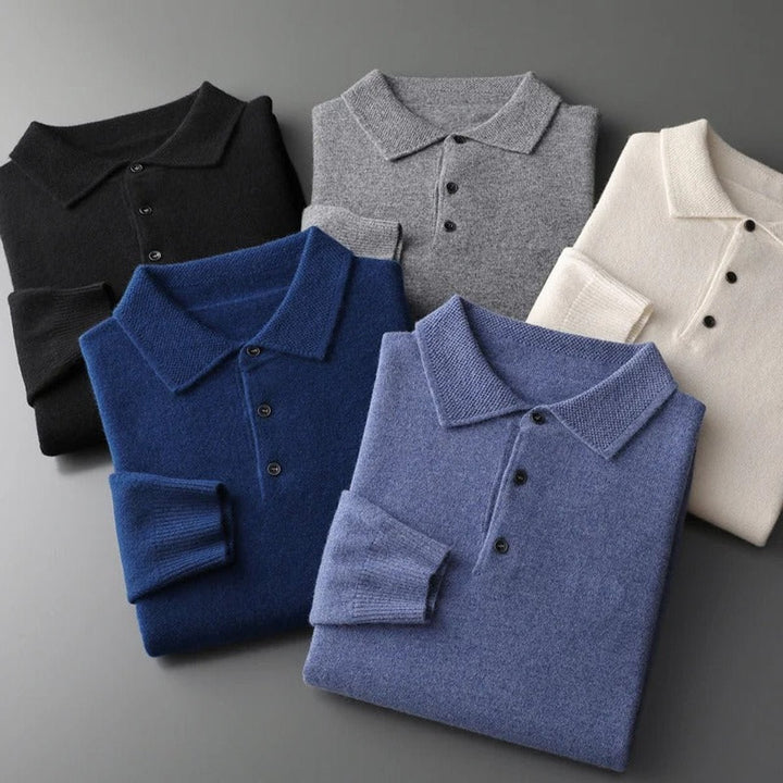Men's Cashmere Knitted Polo Long-Sleeve Jumper