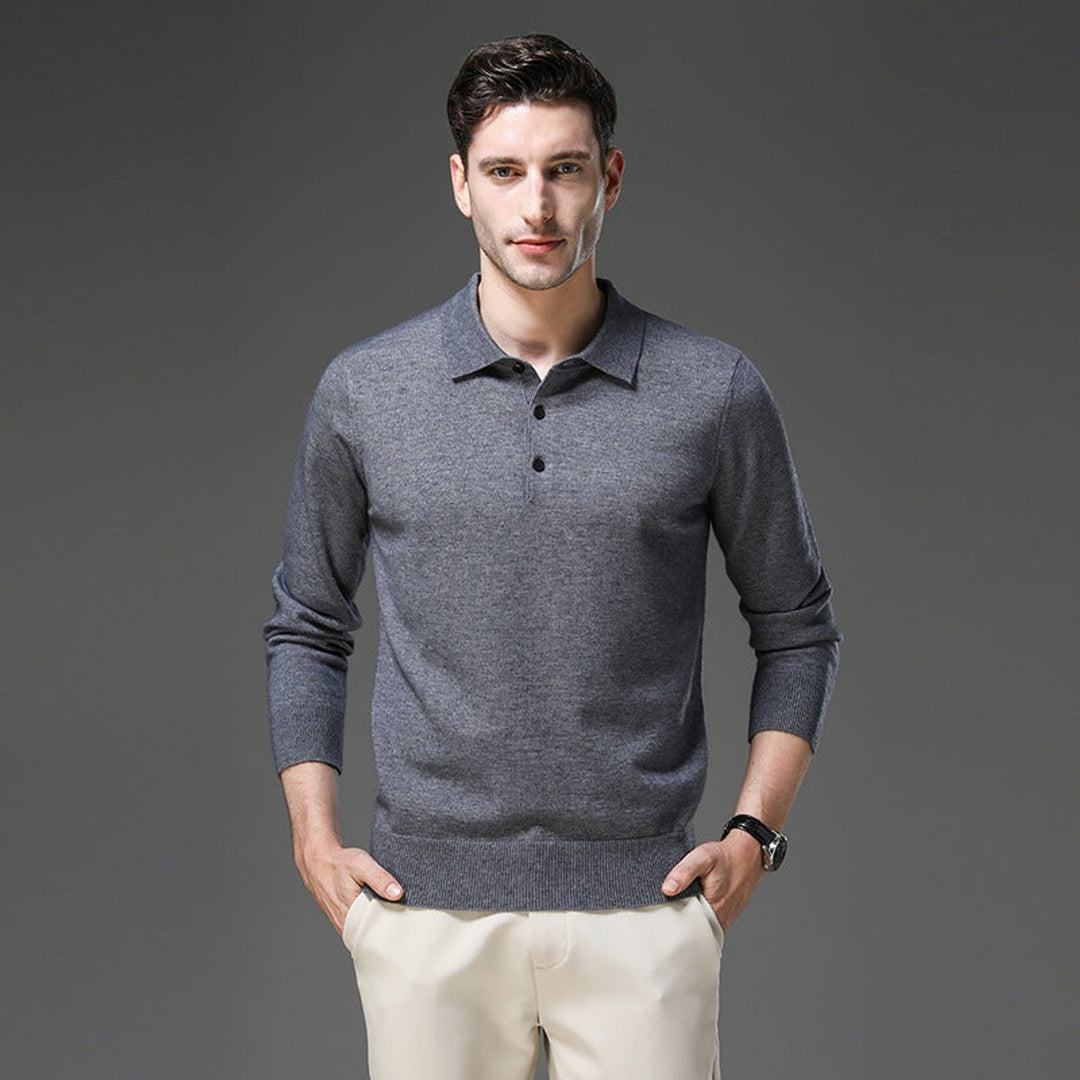 Men's Cashmere Knitted Polo Long-Sleeve Jumper