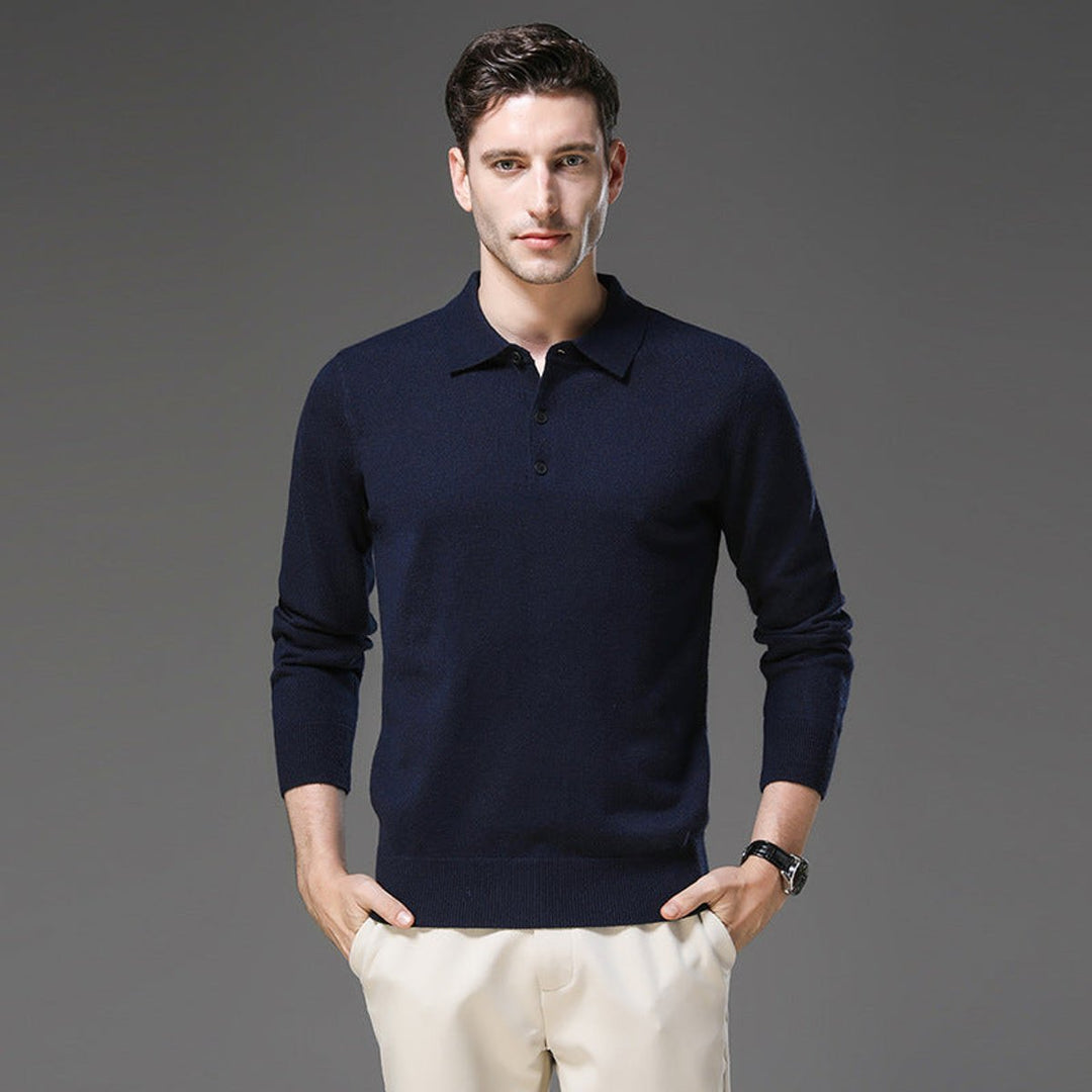 Men's Cashmere Knitted Polo Long-Sleeve Jumper