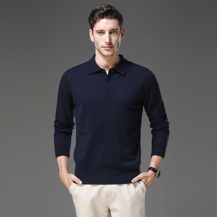 Men's Cashmere Knitted Polo Long-Sleeve Jumper