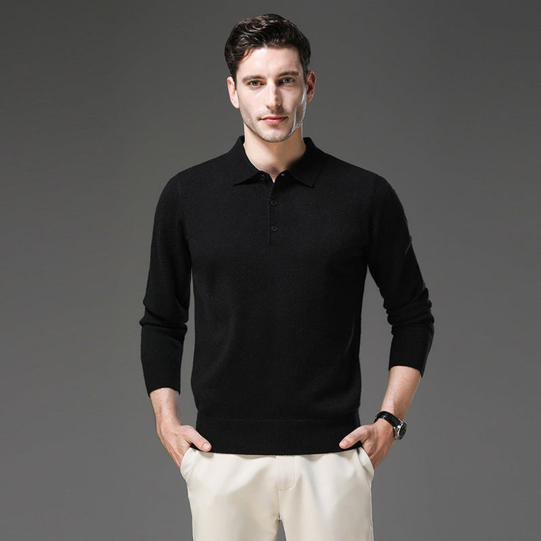 Men's Cashmere Knitted Polo Long-Sleeve Jumper