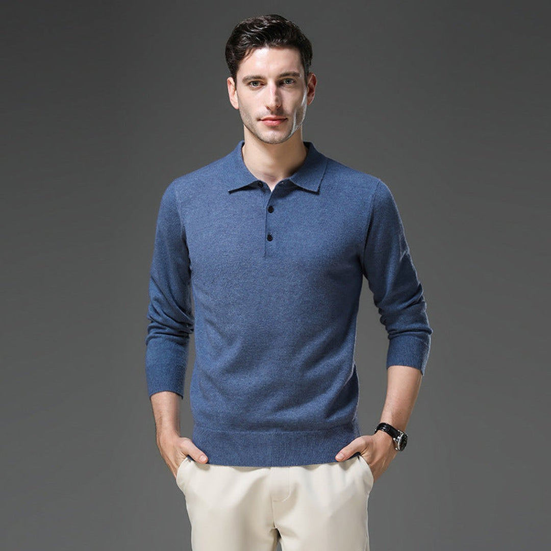 Men's Cashmere Knitted Polo Long-Sleeve Jumper