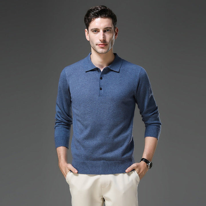 Men's Cashmere Knitted Polo Long-Sleeve Jumper