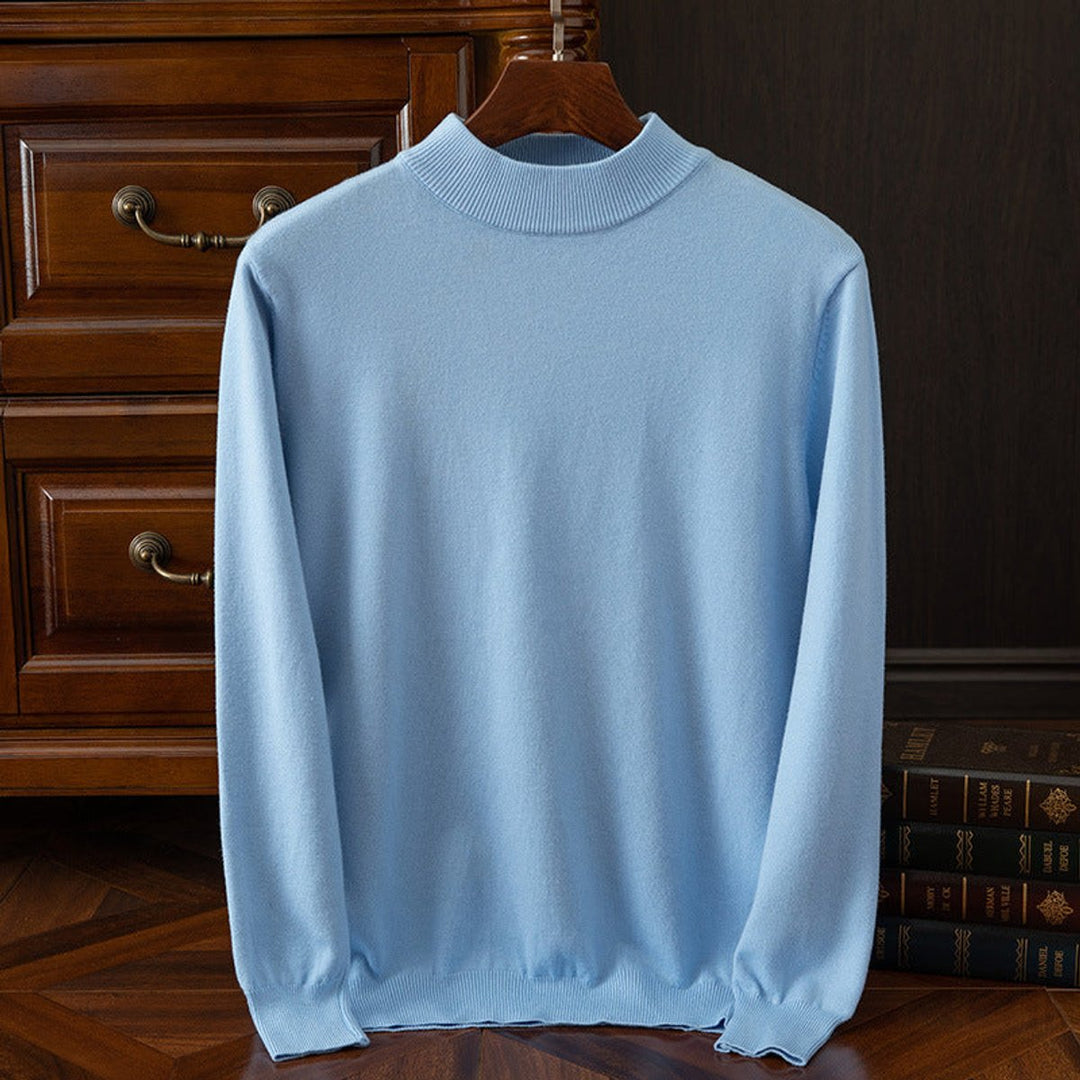 Mens Cashmere Mock-Neck Knitted Jumper Relaxed Drop-Shoulder Pullover
