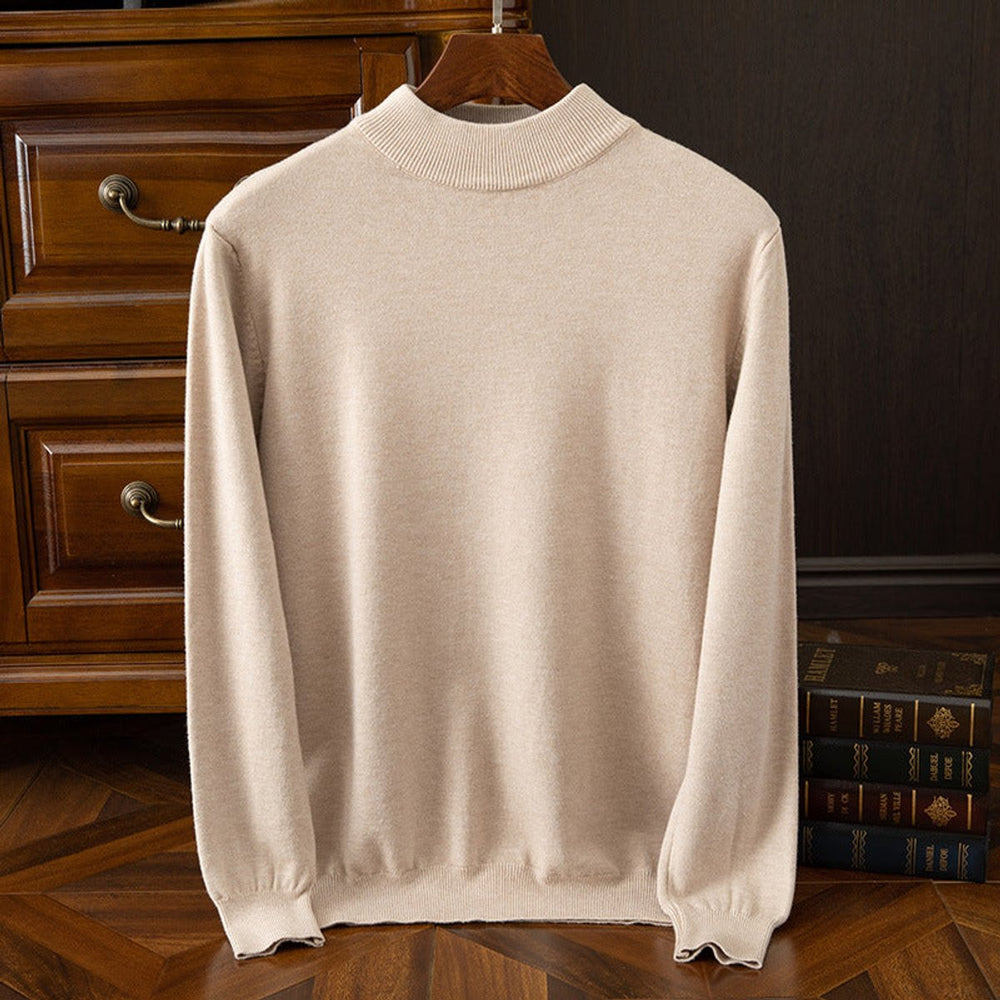 Mens Cashmere Mock-Neck Knitted Jumper Relaxed Drop-Shoulder Pullover