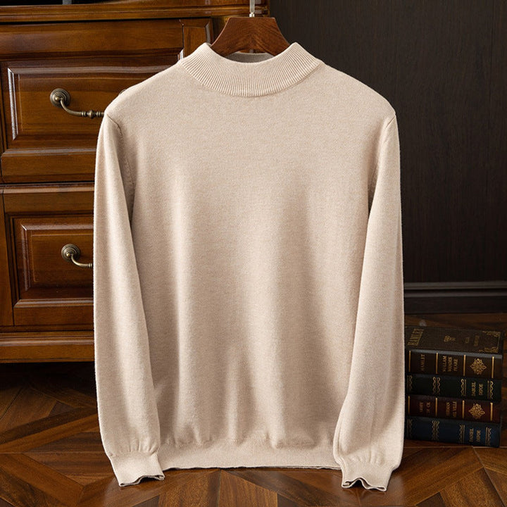 Mens Cashmere Mock-Neck Knitted Jumper Relaxed Drop-Shoulder Pullover