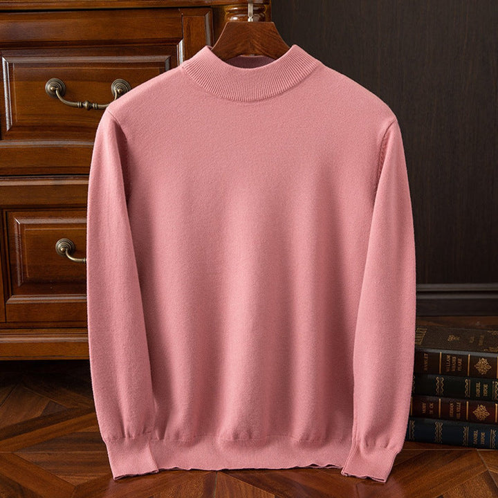 Mens Cashmere Mock-Neck Knitted Jumper Relaxed Drop-Shoulder Pullover