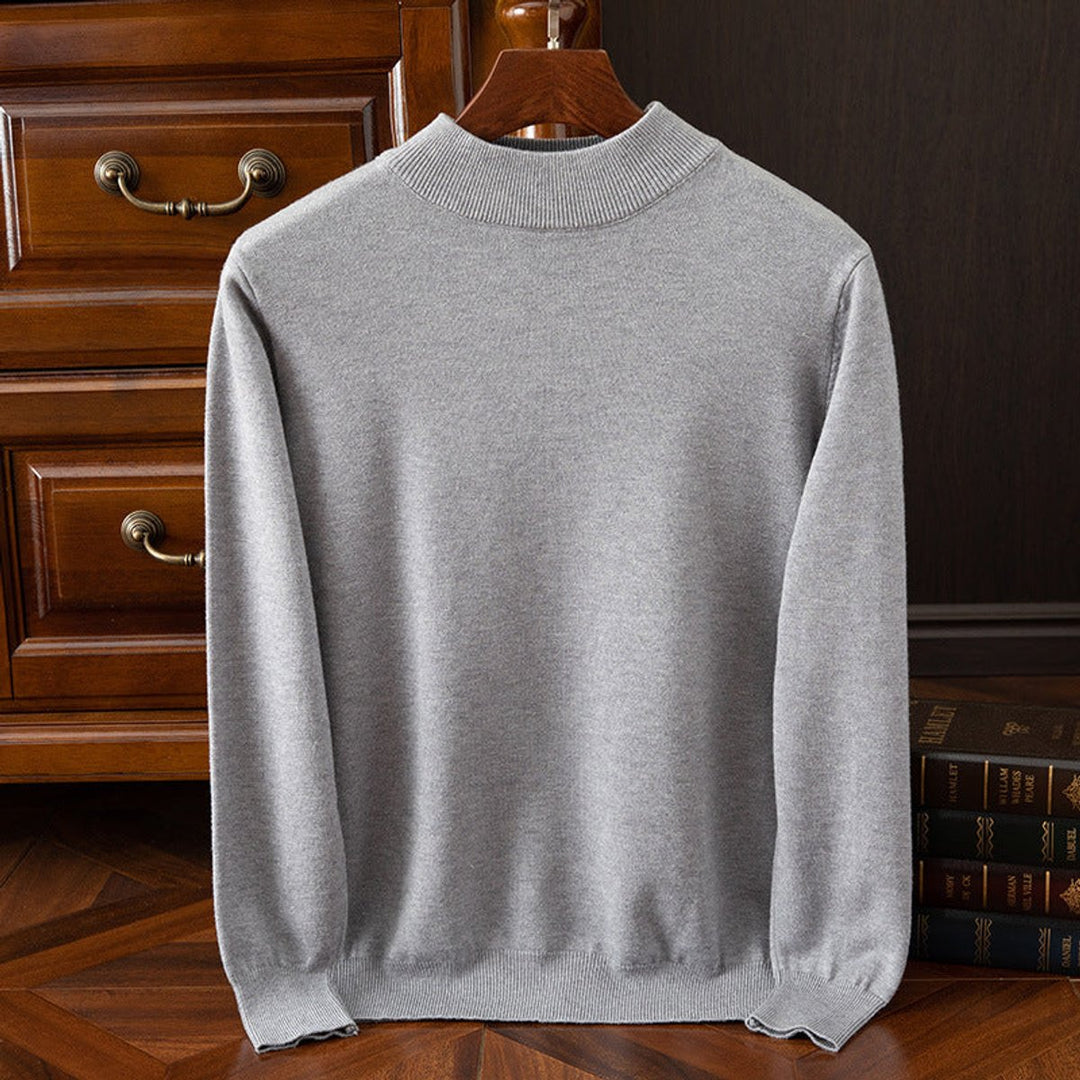 Mens Cashmere Mock-Neck Knitted Jumper Relaxed Drop-Shoulder Pullover