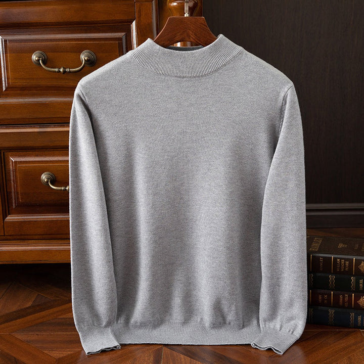 Mens Cashmere Mock-Neck Knitted Jumper Relaxed Drop-Shoulder Pullover