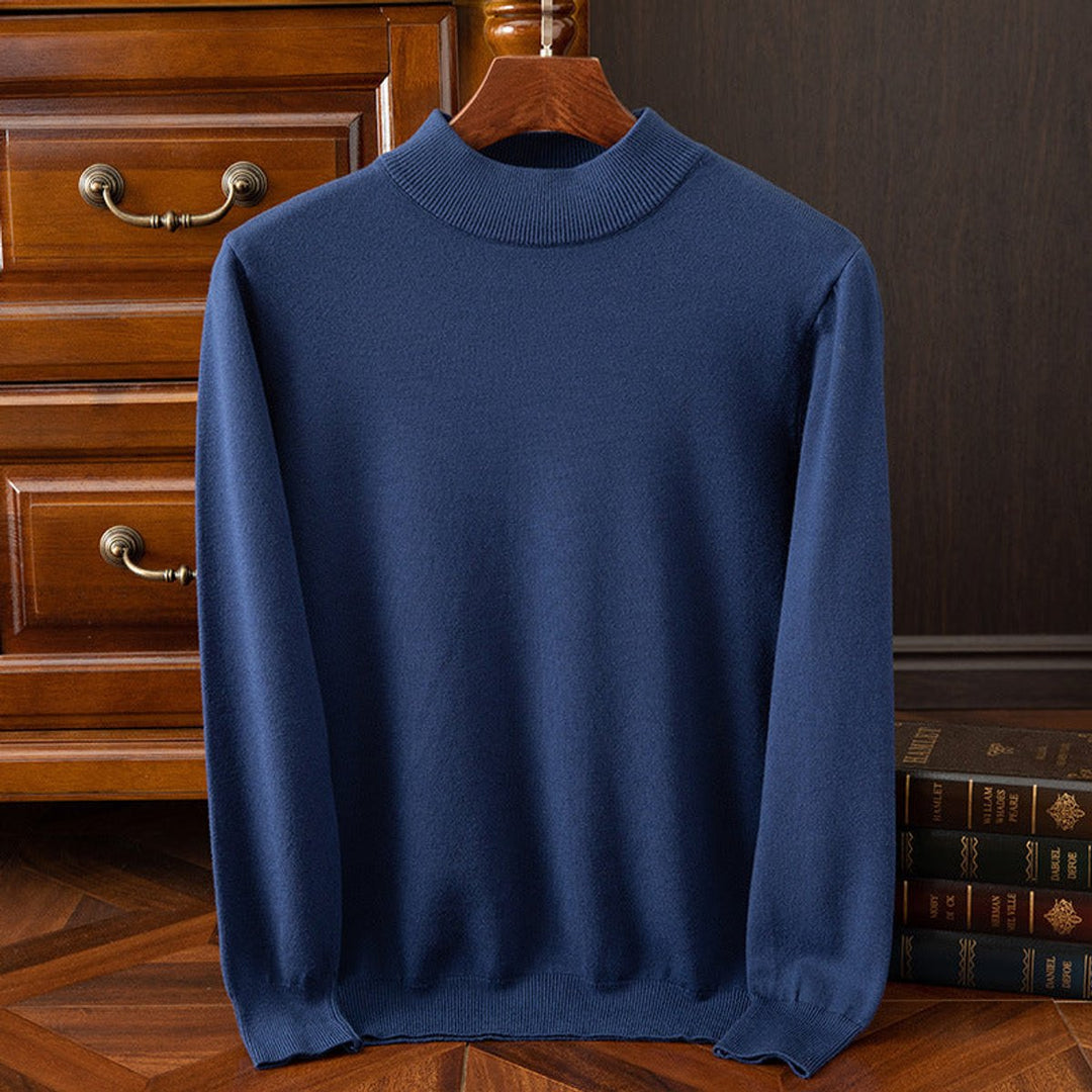 Mens Cashmere Mock-Neck Knitted Jumper Relaxed Drop-Shoulder Pullover
